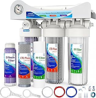 4 Stage Reverse Osmosis Deionization Water Fliter System, with Pressure Gauge and Deionization Water