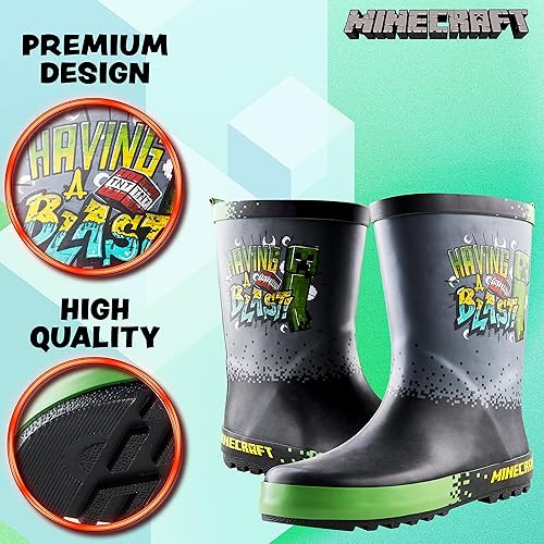 Miniatura 5 de Minecraft Botas de agua para niños, botas Wellington para niños y niñas, botas de lluvia impermeables, talla 11-3