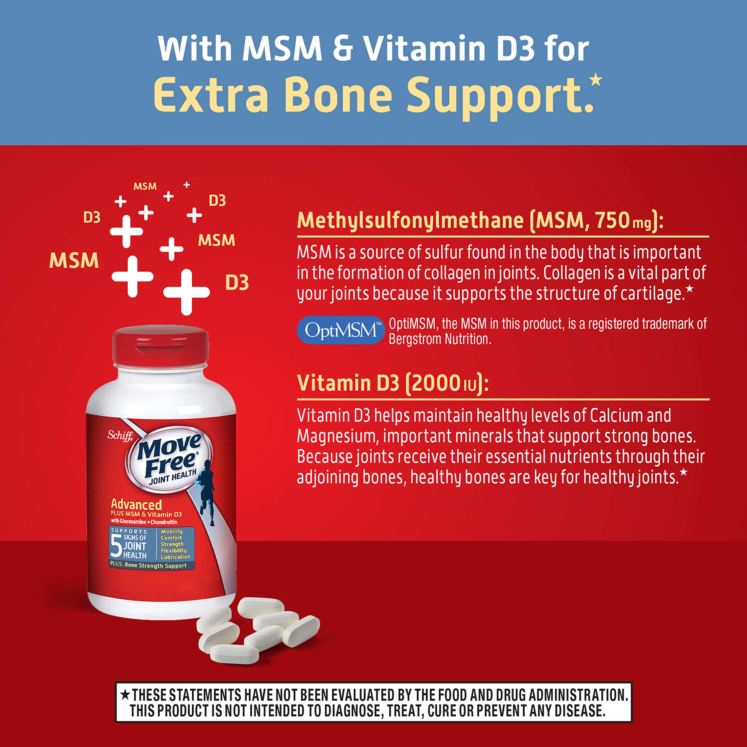 Glucosamine Chondroitin MSM & Vitamin D3 Joint Health Supplement, Move Free Advanced Joint