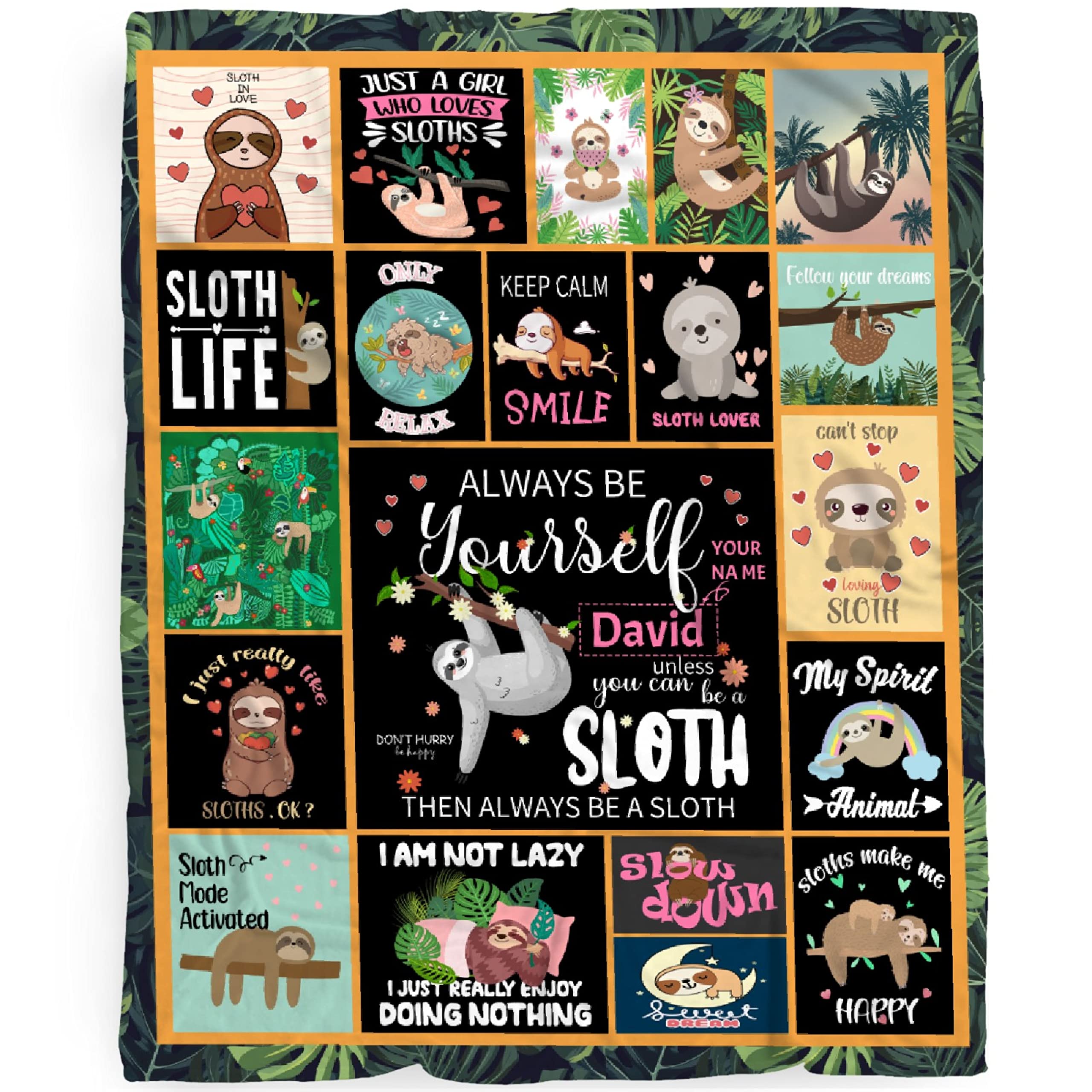 Cute Sloth Custom Baby Blanket Customized Blankets with Name Personalized Baby Blankets Sloth Gifts for Girls Lightweight Soft Flannel Fleece Throw Blanket for Newborn Nursery Swaddle 30x40In