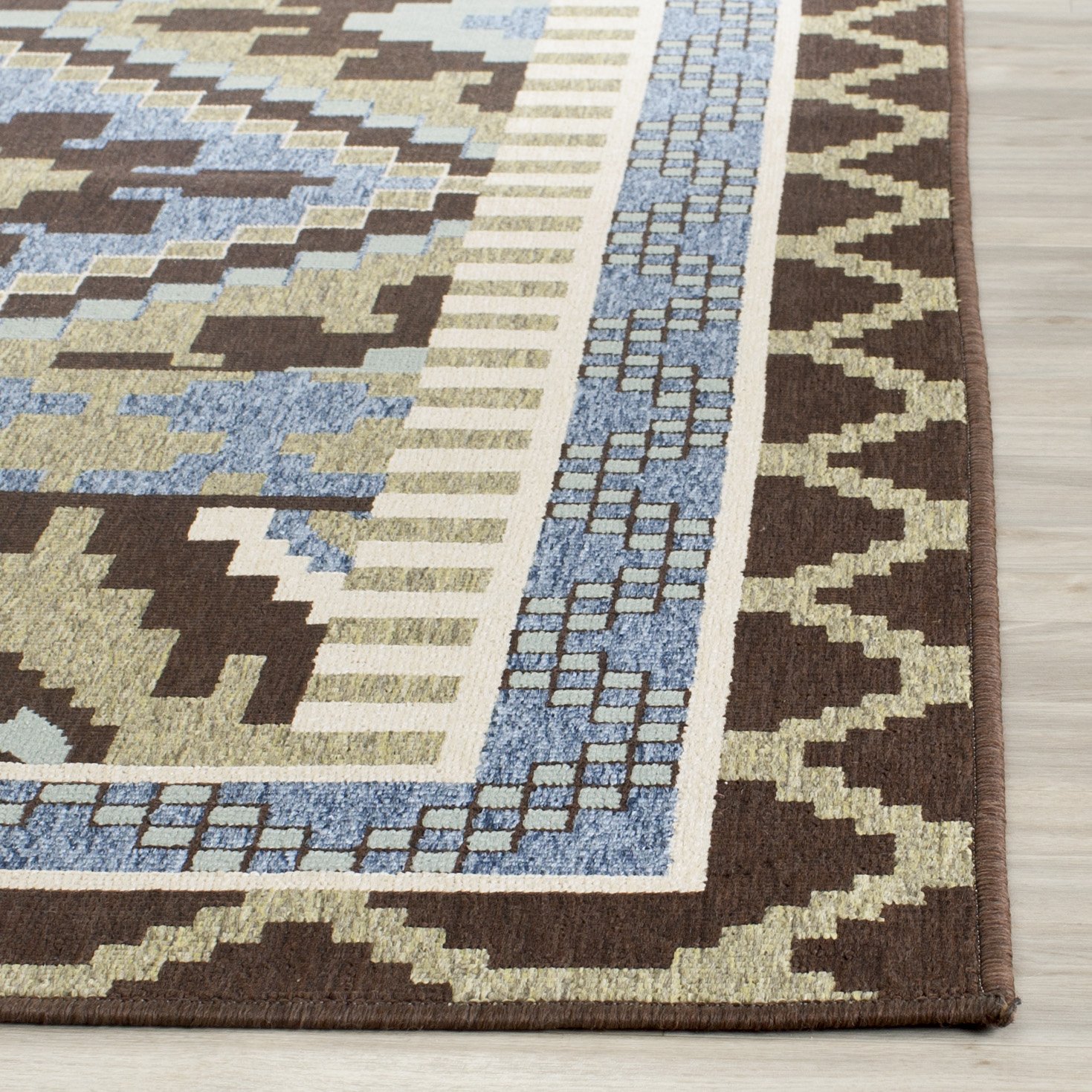 SAFAVIEH Tapis Boho pour Salon, Salle à Manger, Chambre à Coucher - Veranda Collection, Tapis à Poil Court, Vert et Terracotta, 79 X 152 cm
