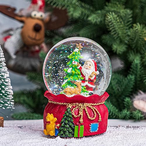 Miniatura 9 de Bola de agua de cristal con purpurina de cristal de Papá Noel y árbol de Navidad, bola de agua de cristal musical para decoración navideña