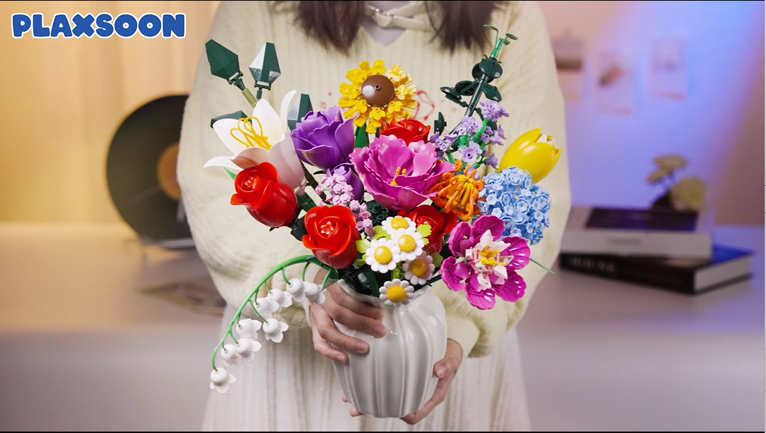 Kit Briques Fleurs Artificielles – Roses Multicolores à Construire – 534 Pièces DIY Botanique – Déco Maison & Cadeau Adulte Enfant