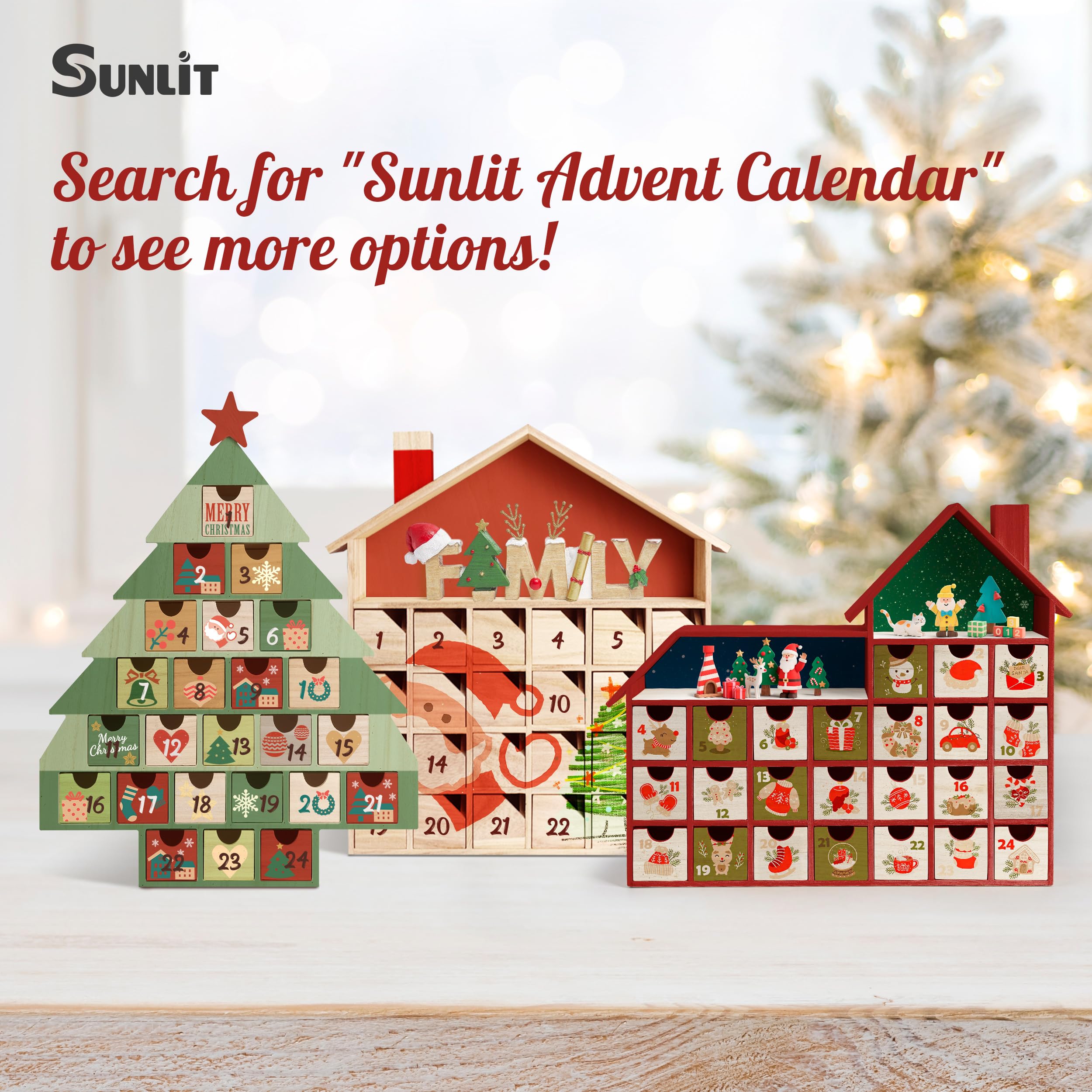 Sunlit Calendario de Adviento de madera de Navidad con cajones, madera sin terminar, calendario de cuenta regresiva en forma de chalet listo para decorar y personalizar | Caja de almacenamiento de