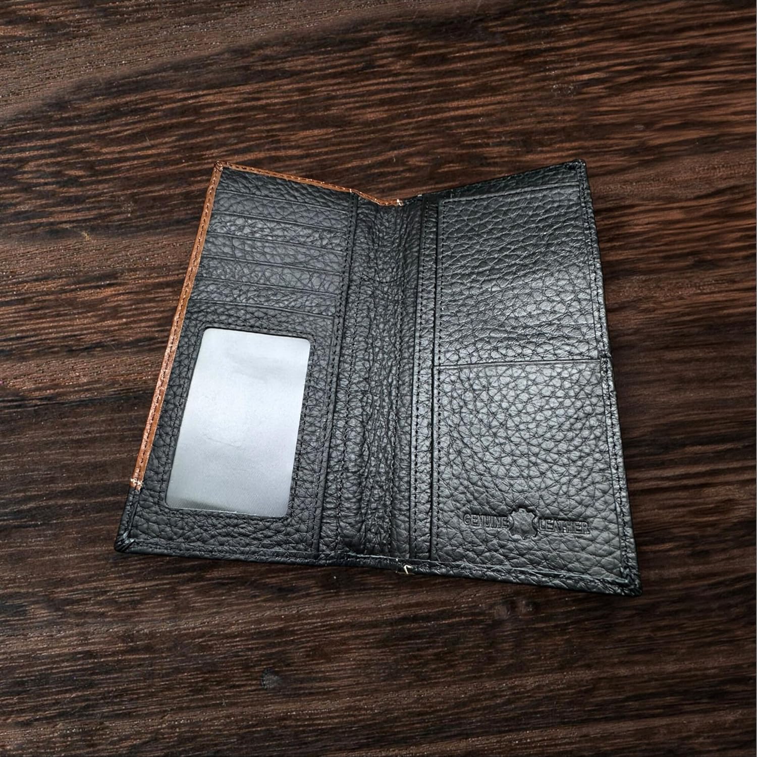 Men’s Long Leather Wallet – Tooled Inlay with Texas State and Star Concho – Western Cowboy Bifold Checkbook Wallet for Texans, Ranchers & Rodeo Gift Ideas