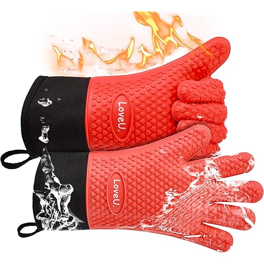 Heat Resistant Oven Gloves - Red Long