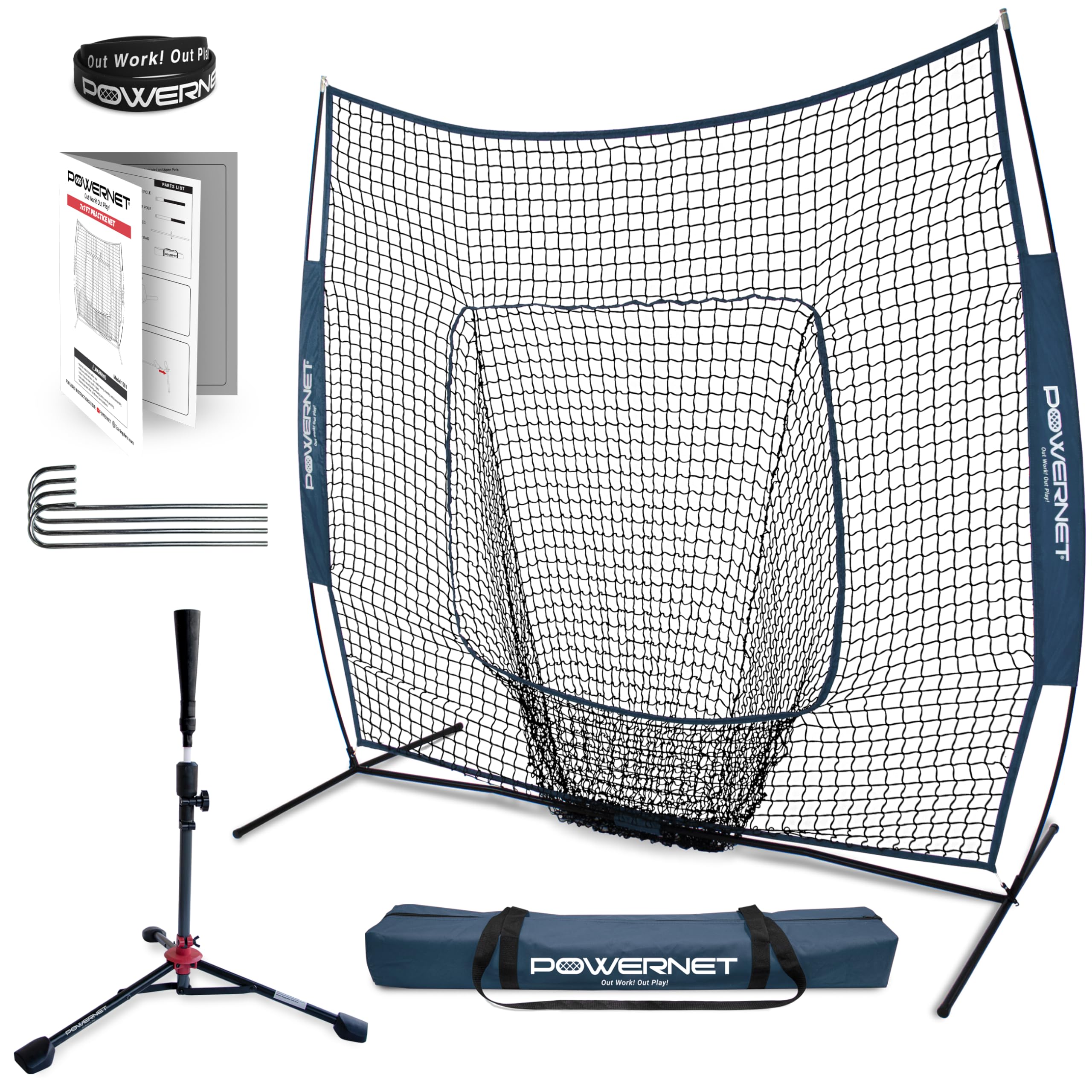 LUVSEX Baseball Softball 7x7 Practice Net Bundle w/Travel Tee (Navy)