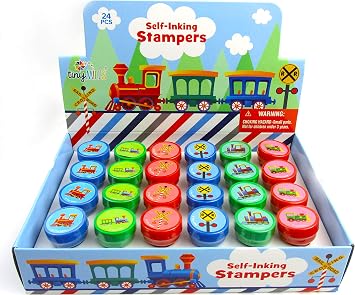 TINYMILLS 24 Pcs Train Stampers for Kids Birthday Party Goody Bag Stuffer Pinata Filler Carnival Rewards Class Prizes