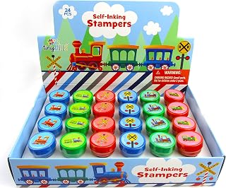 TINYMILLS 24 Pcs Train Stampers for Kids Birthday Party Goody Bag Stuffer Pinata Filler Carnival Rewards Class Prizes