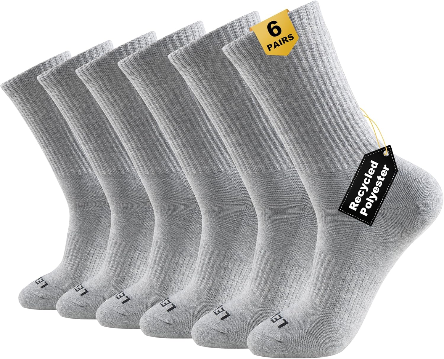 LEVEL8 Mens Work Crew Socks, Comfy Mid Calf Dress Socks, Moisture Wicking, Running and Exercise, 6 Pairs