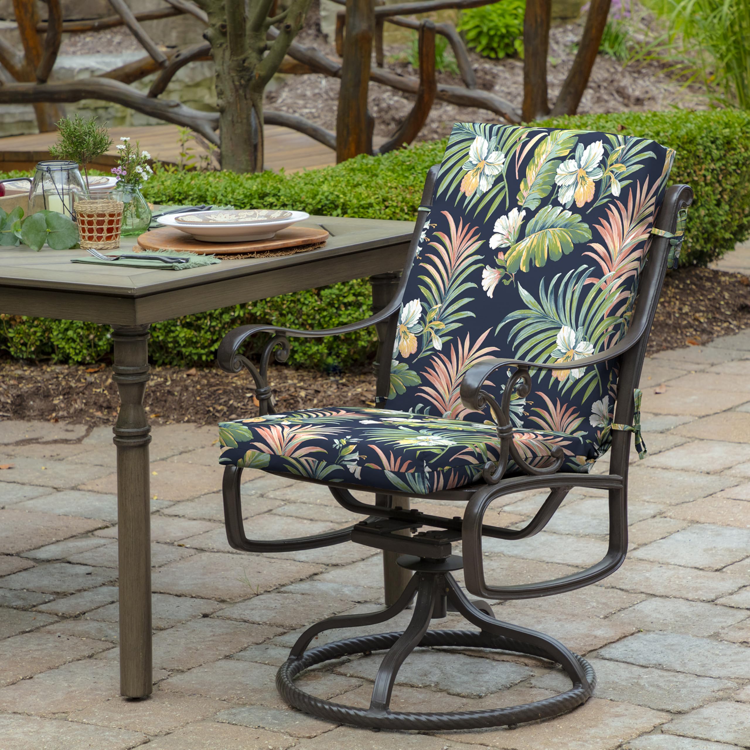 arden midback outdoor patio chair cushion, 18 x 16.5, rain-proof seat pad, fade-resistant outdoor cushion simone blue tropical
