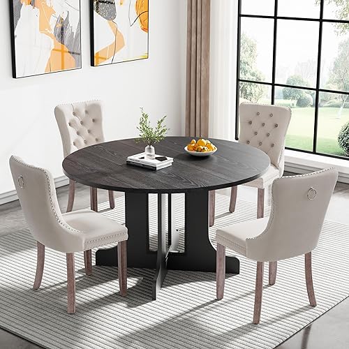 Miniatura 106 de Juego de mesa de comedor de mármol sintético blanco para 6 personas, juego de mesa de comedor extensible de 7 piezas de 63 a 78.74 pulgadas con 6