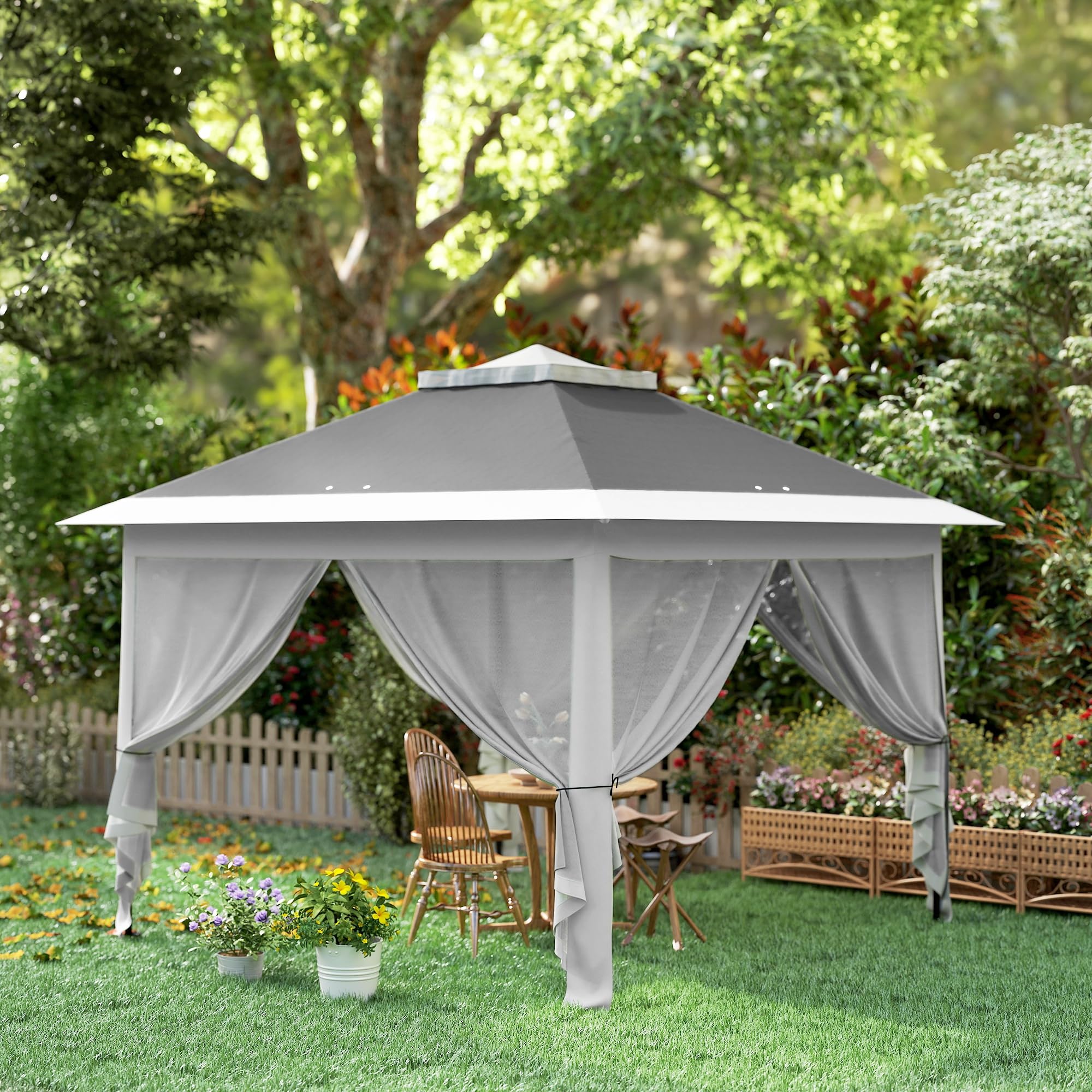 Outsunny Pavillon 3,3x3,3m Pop-up Faltpavillon Wasserabweisend Dunkelgrau