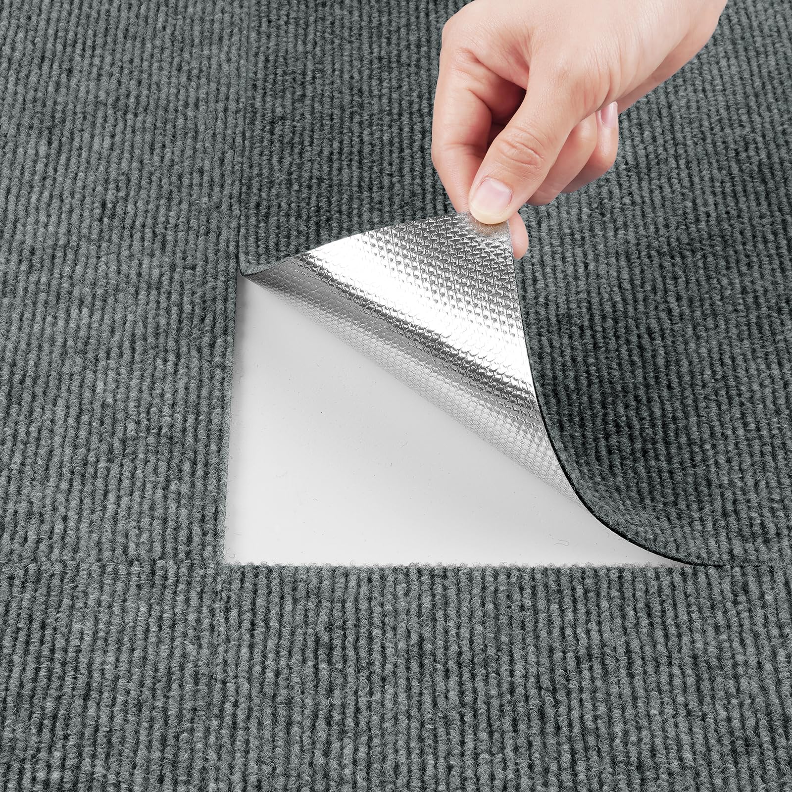 Livelynine Carreaux de moquette antidérapants gris et blancs, 24 x 157 po