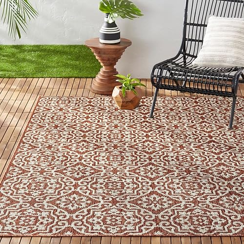 Nicole Miller New York Patio Country Danica Transitional Geometric Indoor/Outdoor Area Rug, Terracotta/Ivory , 7'9"x10'2"