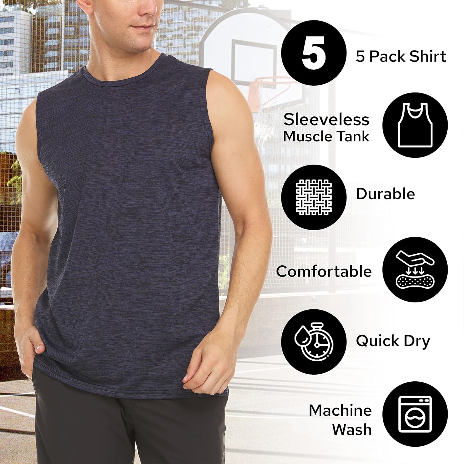 Essential Elements 5 Pack: Men's Active Quick-Dry Athletic Workout Training Gym Muscle Sleeveless Tank Top - Image 4