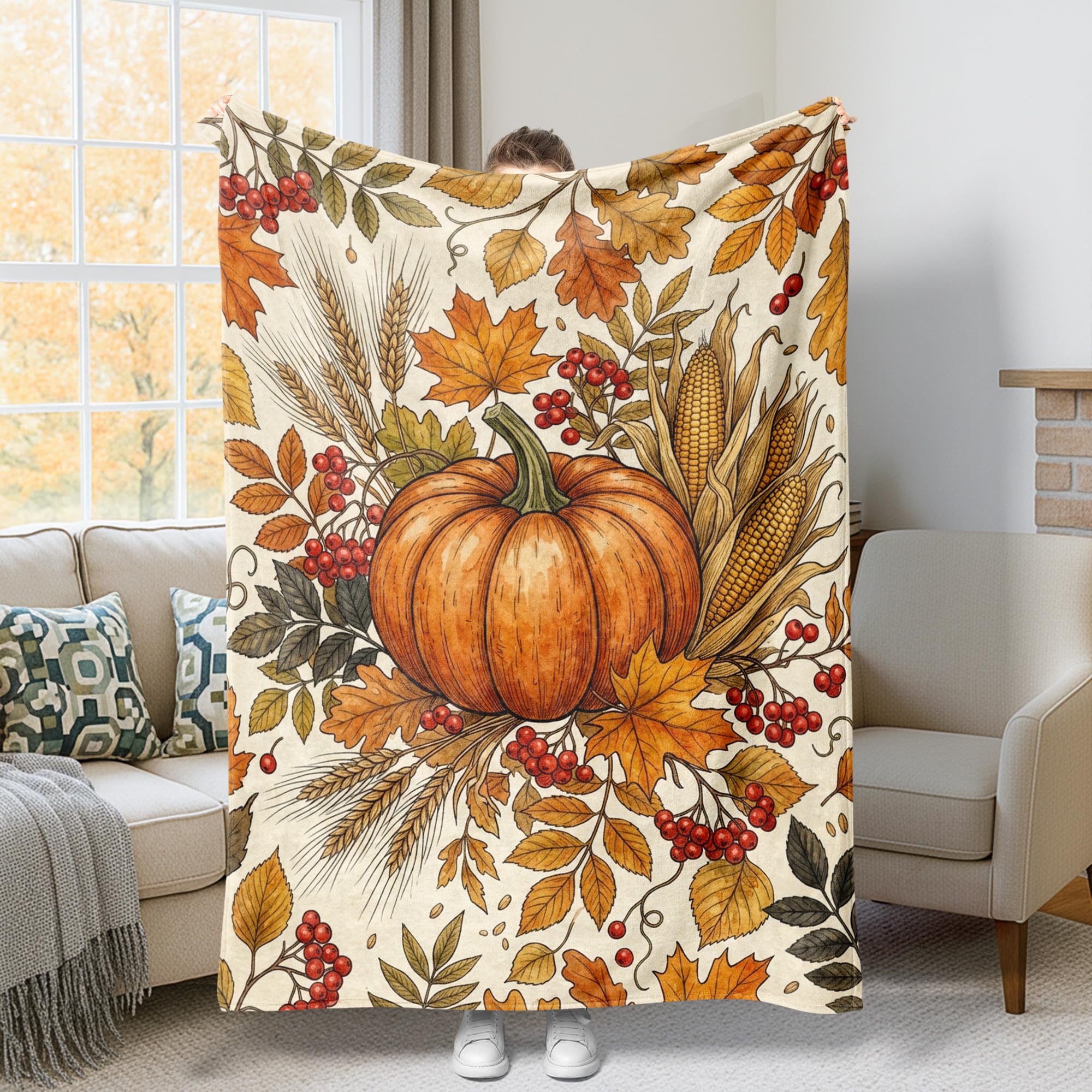 Couverture citrouille automnale pour cocooner sur votre canapé