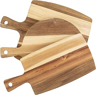 Cutting Boards for Kitchen - 3-Piece Acacia Wood Cutting Board Set with Handles - For Chopping, Prepping, Serving, and Charcuterie by Classic Cuisine
