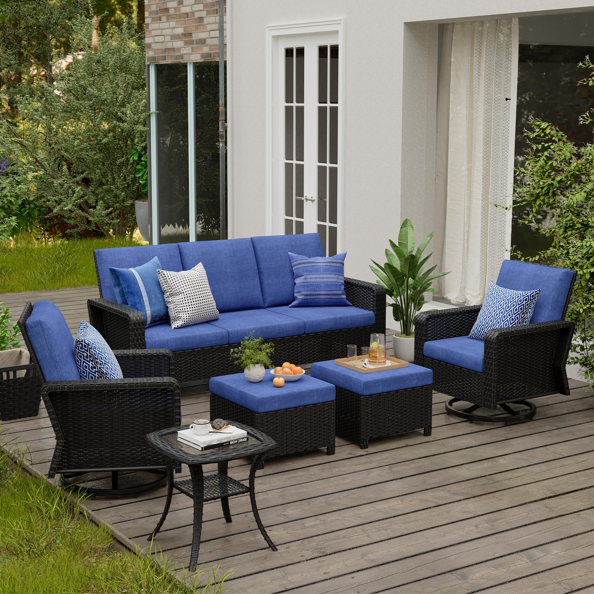 HOMREST 6 Pece Pato Furnture Set, Rattan Outdoor Sectonal For Deck