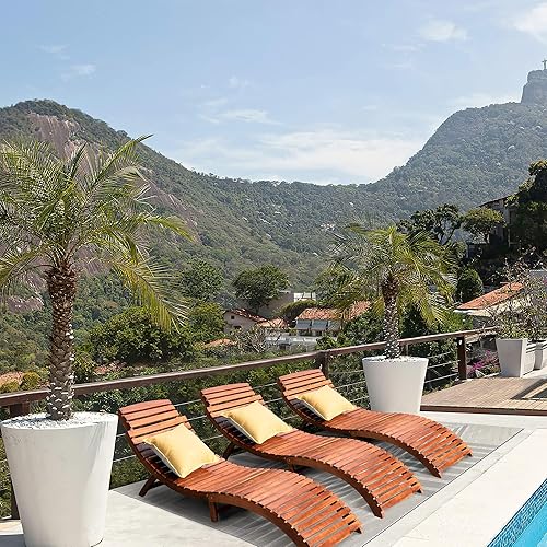 Miniatura 7 de Devoko Tumbona para patio, piscina, sala de estar plegable de madera para exteriores, silla impermeable (2 piezas)