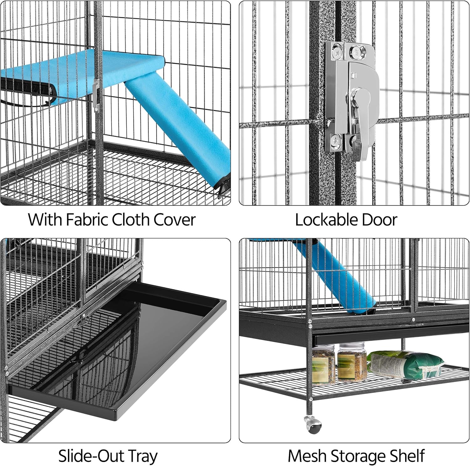 Topeakmart Small Animals Cages Ferret/Guinea Pigs/Chinchilla/Rabbit Cages 2-Story Rolling Metal Cage w/ 2 Removable Ramps &Litter Box, Hammock,Black