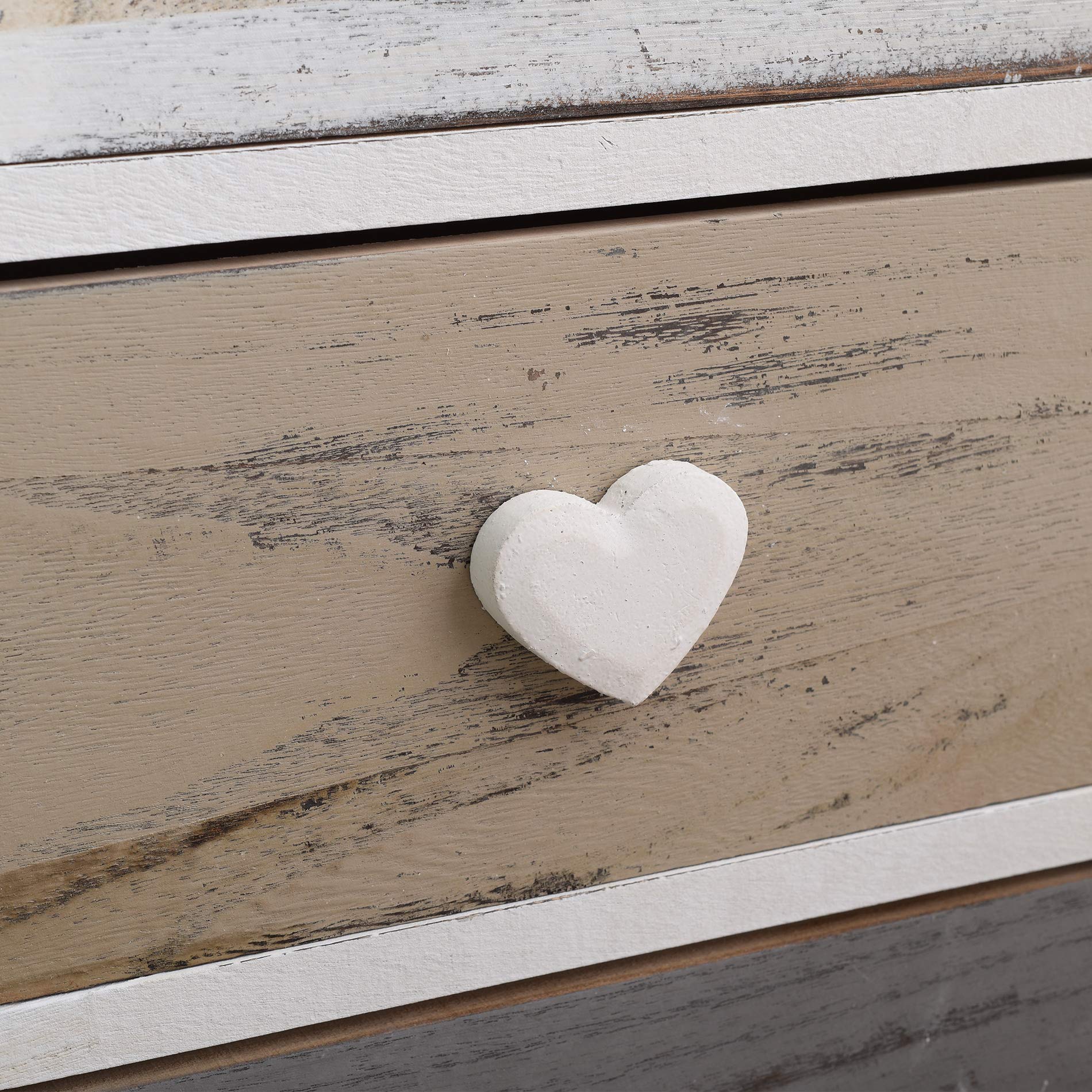 Rebecca Mobili Comodino di legno, cassettiera shabby, 3 cassetti, per arredo camera da letto bagno, legno, bianco grigio - Misure: 57,5 x 37 x 27 cm (HxLxP) - Art. RE4161