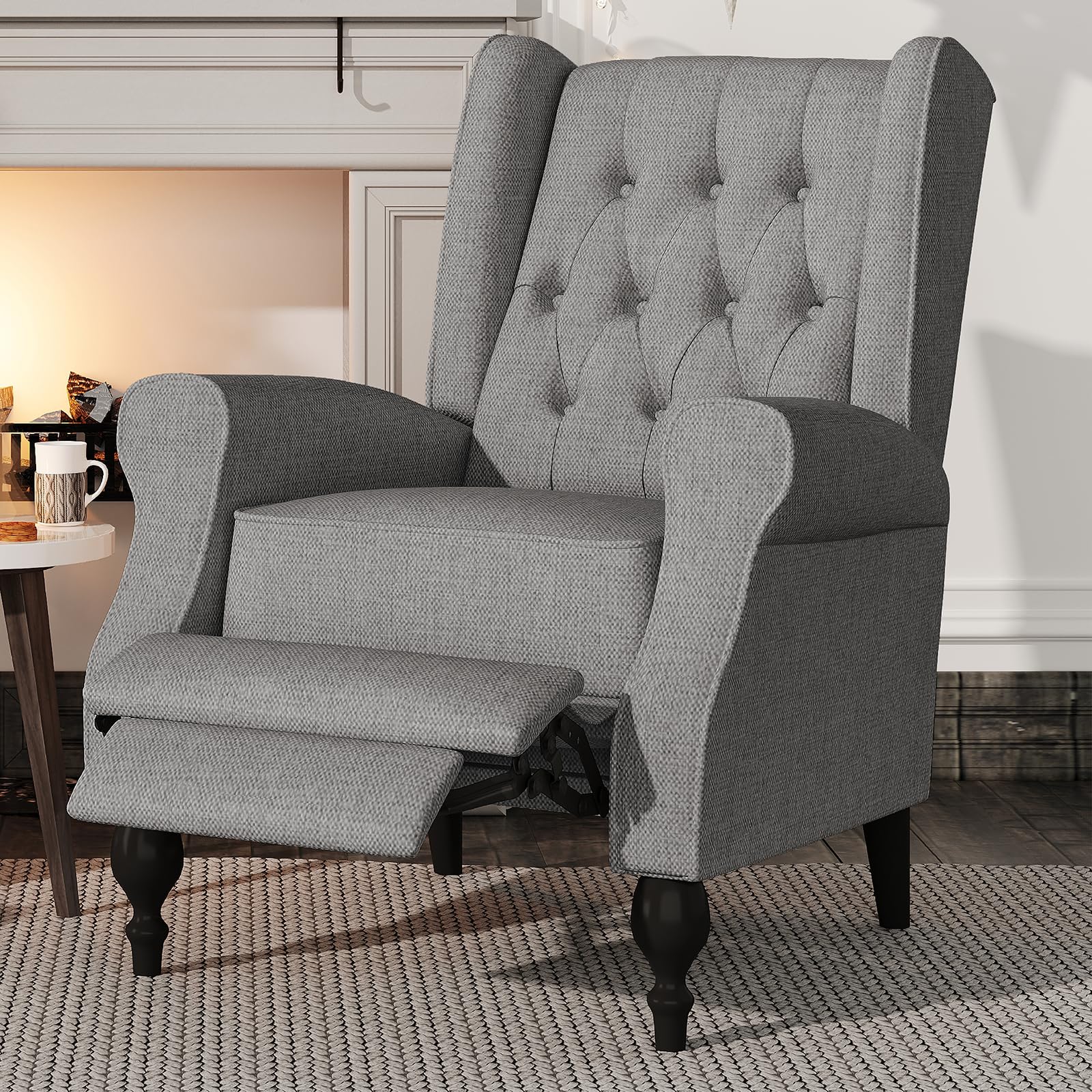 PLAUIN Wing Back Recliner Chair for Living Room, Push Back Recliner with Arms, High Back Upholstered Tufted Accent Lounge Armchair Single Sofa Chair, Dark Gray