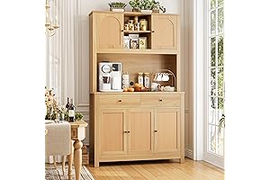 Finetones Multifunctional Wood Hutch with Rattan Doors