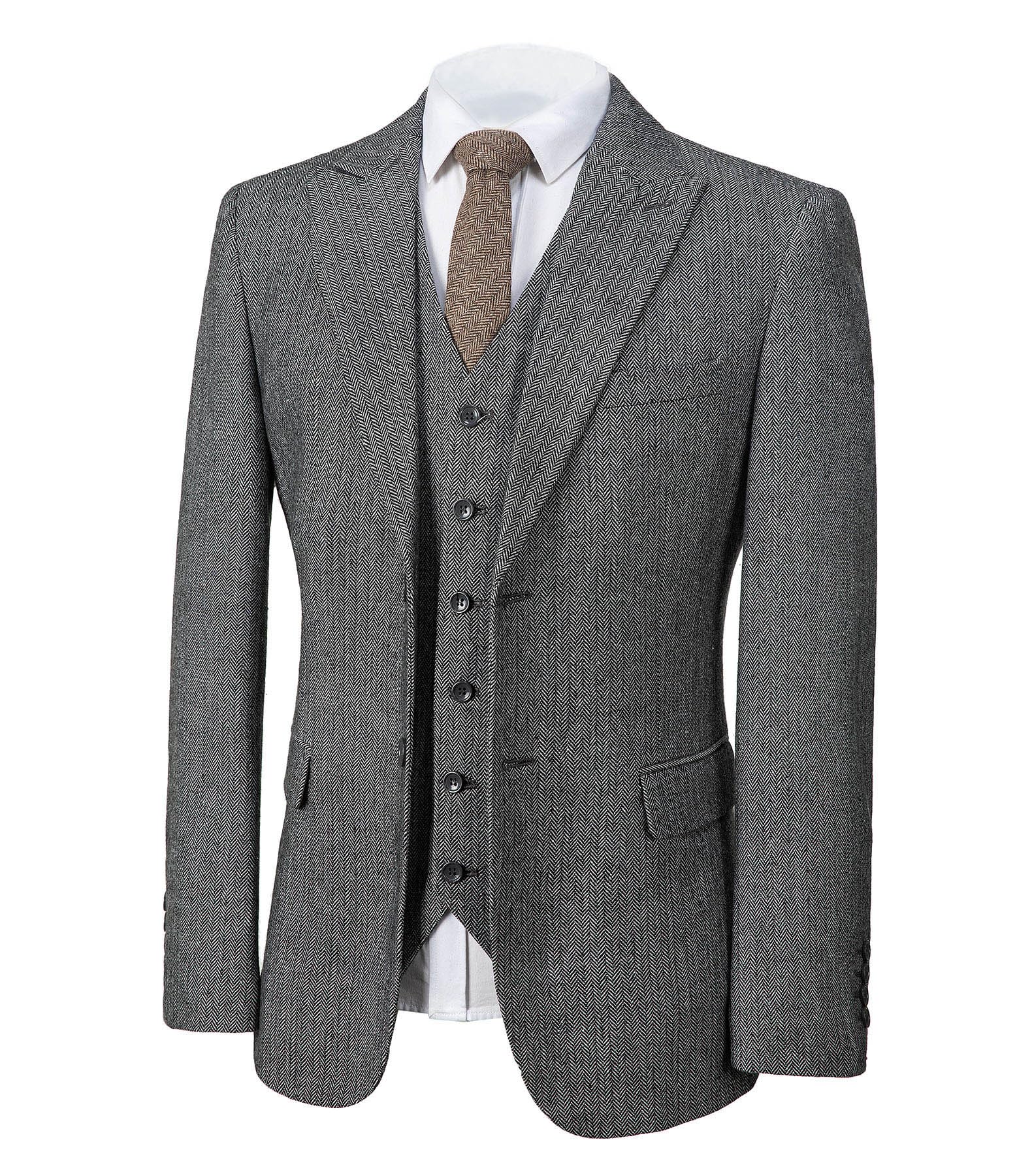 Abito vintage da uomo, 3 pezzi, in tweed a forma di pesce, ballo, smokings, blazer in pizzo