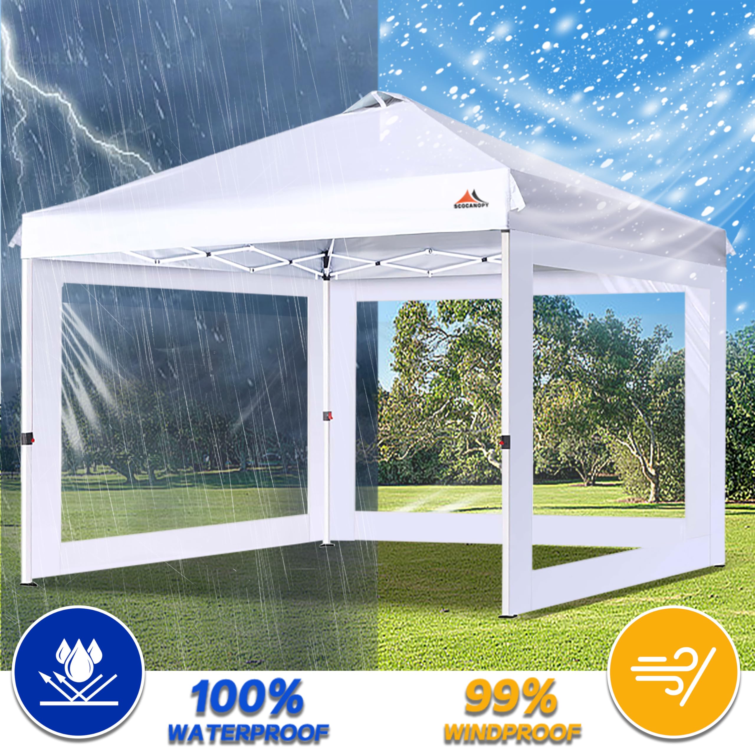 SCOCANOPY SideWall And Door For 10x10 Canopy Frame,3 Pack SunWall,White - View #2
