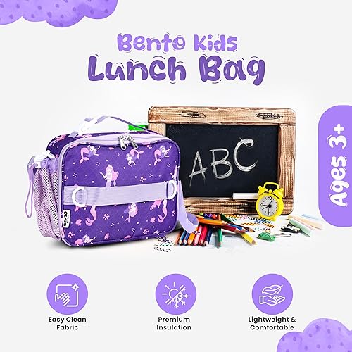 Miniatura 5 de YOLAY Lonchera con doble aislamiento para niños y niñas, duradera, espaciosa, con bolsillo con cremallera, correas ajustables y asas, bolsa Bento