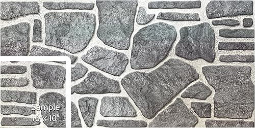 Miniatura 1 de Dundee Deco Paneles de pared 3D revestimiento de pared con aspecto de piedra gris azulado y blanco, revestimiento de espuma de poliestireno para