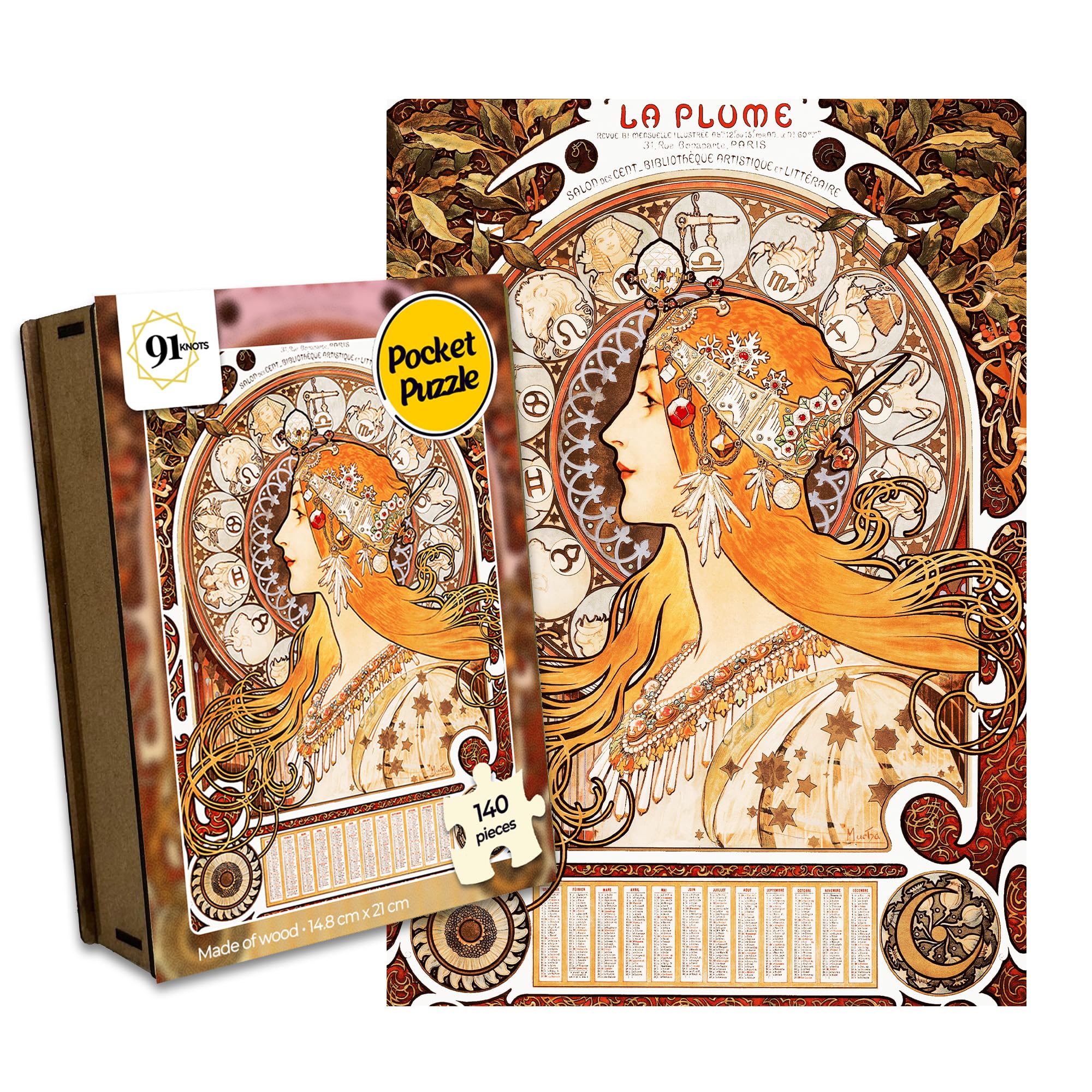 91Knots - Zodiaque 140 Pieces Wooden Jigsaw Puzzle for Adults and Kids 5+ Years | Alphonse Maria Mucha s Artwork | Pocket Puzzle Games & Toys for Above 5+ Years | Puzzle for Kids | Christmas Gift (B0DBQXNC28) Amazon Price History, Amazon Price Tracker
