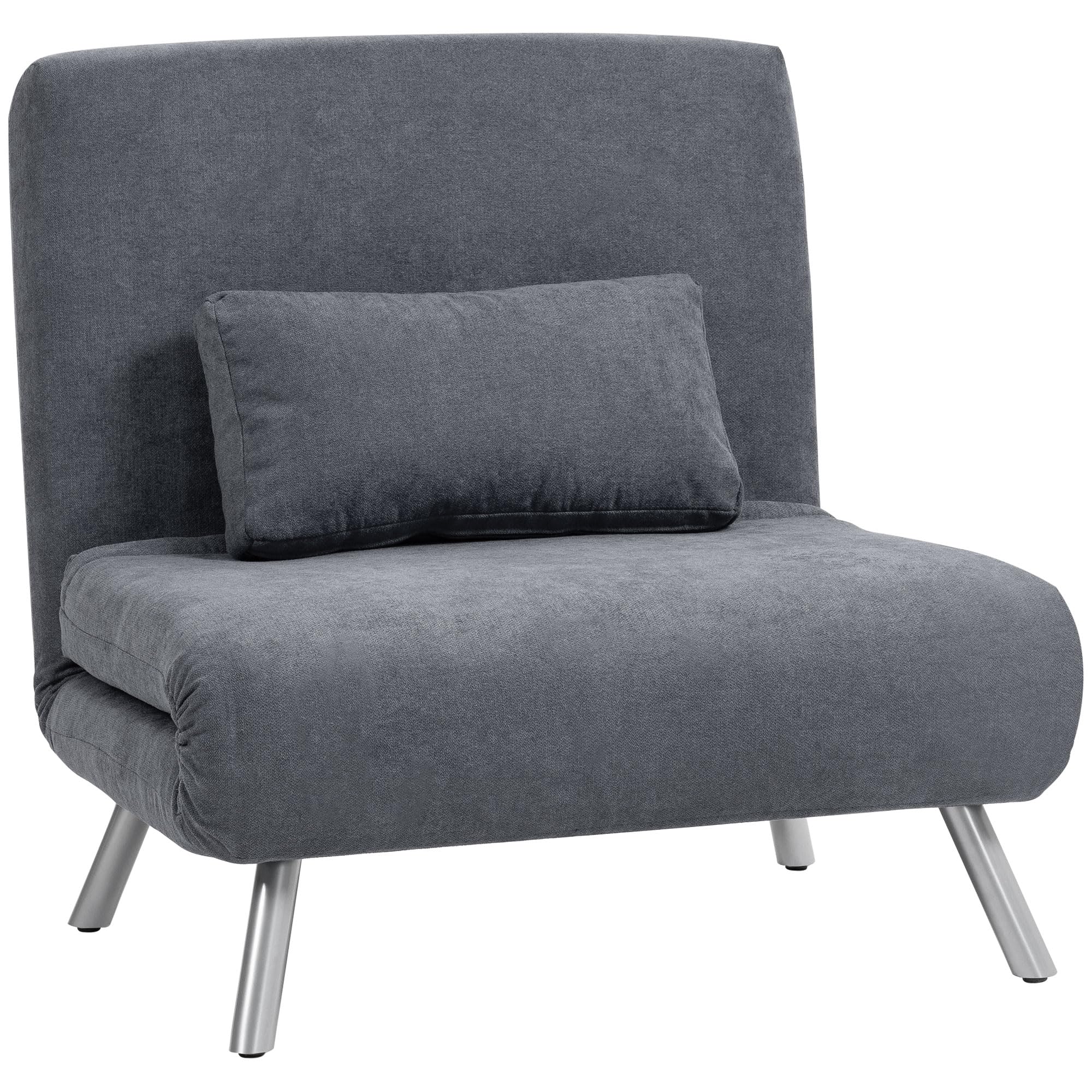 HOMCOM Fauteuil Convertible 1 Place, Fauteuil-lit clic-clac, chauffeuse 3 en 1 avec Dossier réglable, Oreiller, Assise Large, canapé-lit rembourré en Flanelle Neige pour invités, Salon, Bureau, Gris