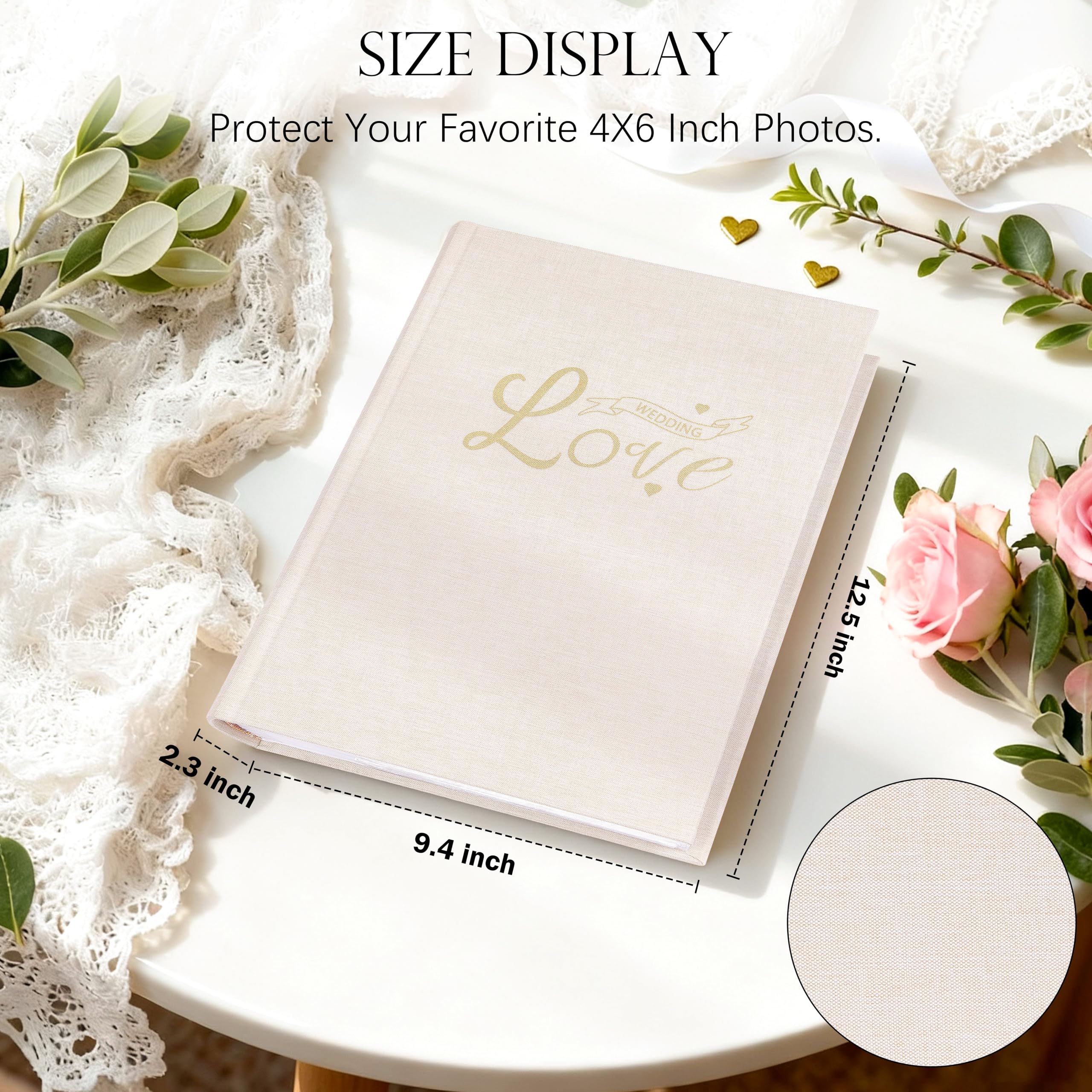 Album photo de mariage avec 450 pochettes pour photos horizontales – Album photo en lin pour souvenirs de mariage personnalisés, 10 x 15 cm (beige)