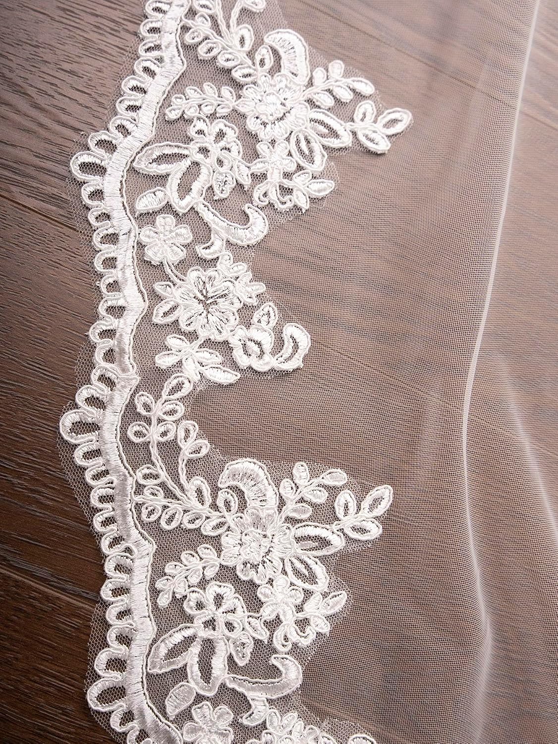 Mantilla Wedding Veil Lace Edge Fingertip Length Bridal Veil with Comb for Bride