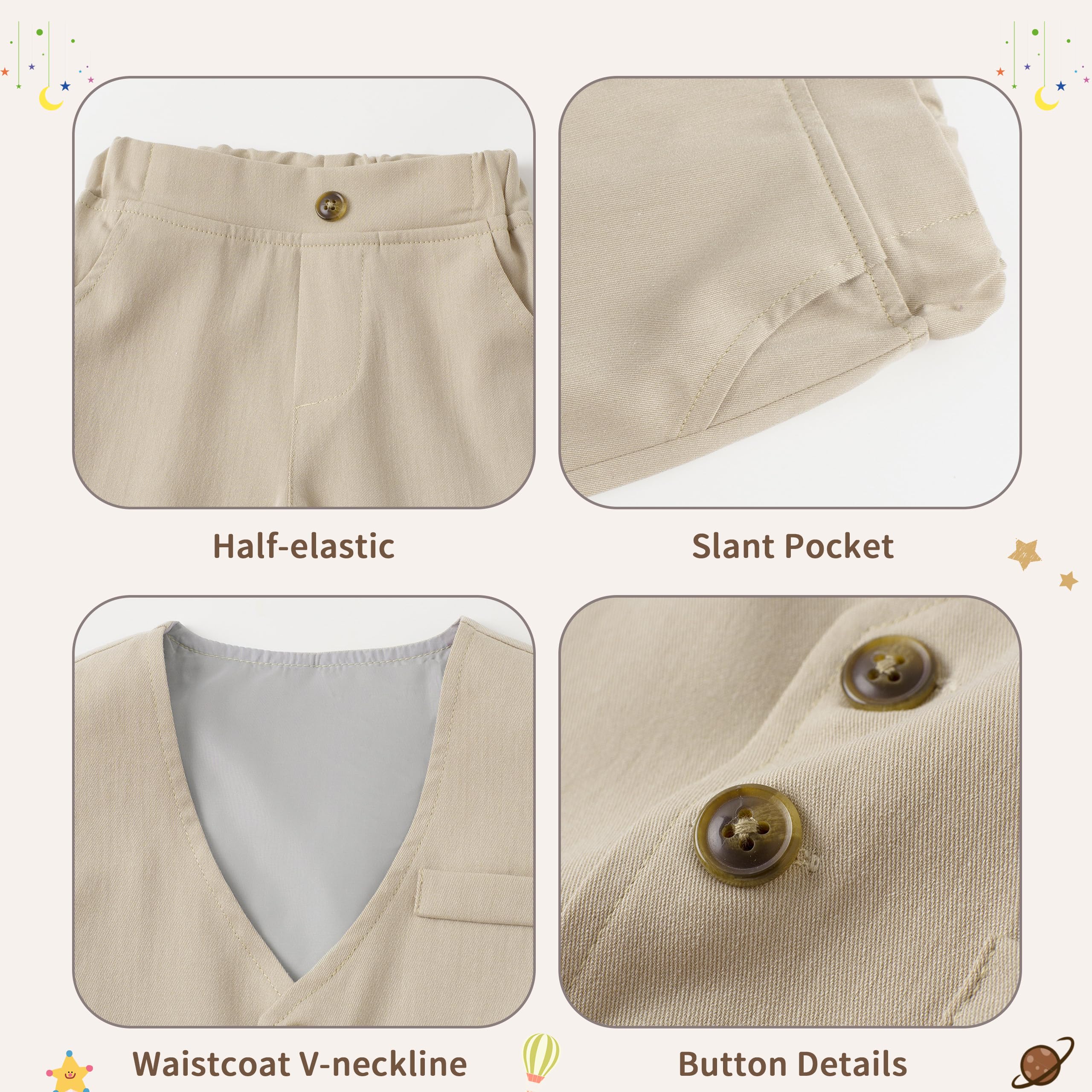 Volunboy Baby Boys Gentleman Suit, Toddler Formal Waistcoat Outfit Wedding Shirts + Vest +Bow Tie 4 PCS Set - 4