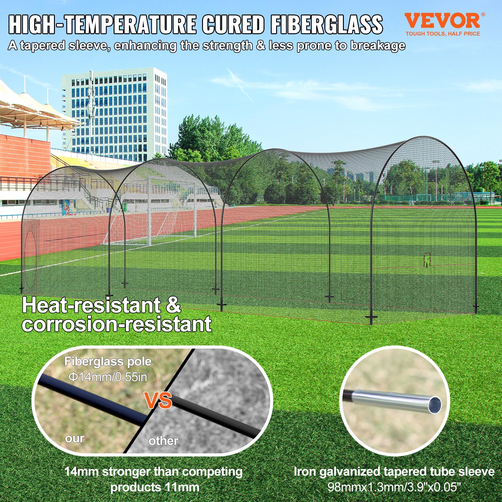 VEVOR Rete Gabbia da Baseball 12x3,6x3,6 m, Rete Allenamento Battuta e Fielding con Borsa Trasporto, Nero