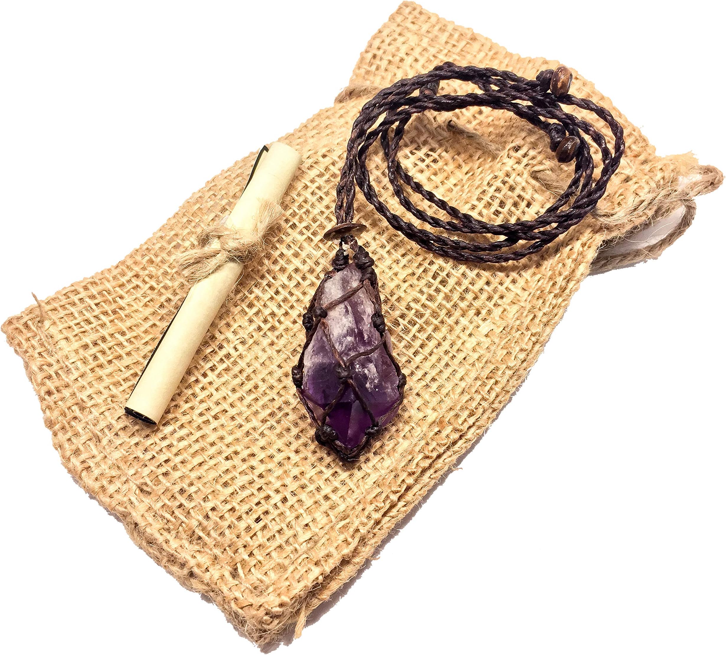 Soundpeace Raw Amethyst Crystal Point Macrame Necklace