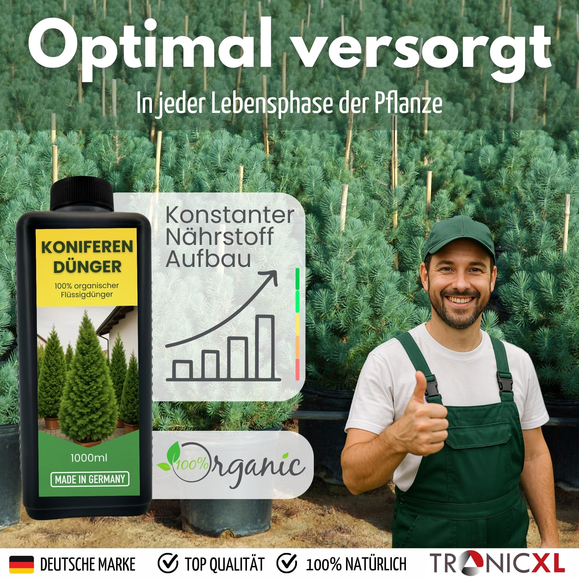 Organiczny nawóz do drzew iglastych, 5 x 1 l, organiczny, płynny nawóz do drzew iglastych 5 l, do tuja Occidentalis, sosny, świerku, jodły, modrzewia, daglezji, cedru, cis, płynny nawóz 5000 ml