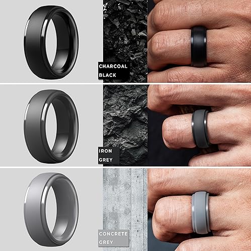Miniatura 31 de ThunderFit Anillos de boda de silicona para hombre, 0.394 in de ancho y 0.098 in de grosor, paquete múltiple de variedad 1-7 Pack A: Negro