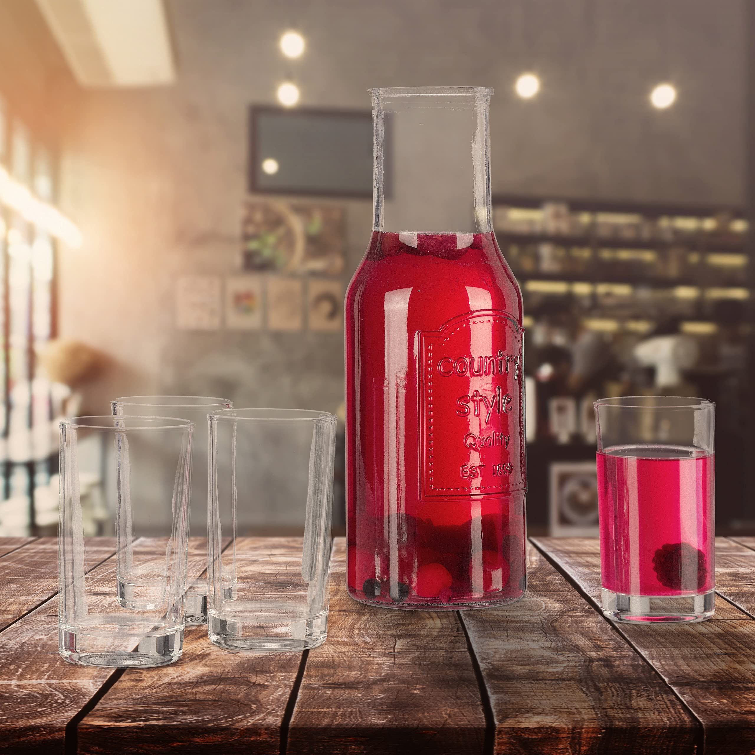Relaxdays Zestaw karafek na wodę ze szklankami, 5-częściowy zestaw, 1,5 l, 200 ml, karafka bez pokrywki, szklanki na wodę, przezroczysta