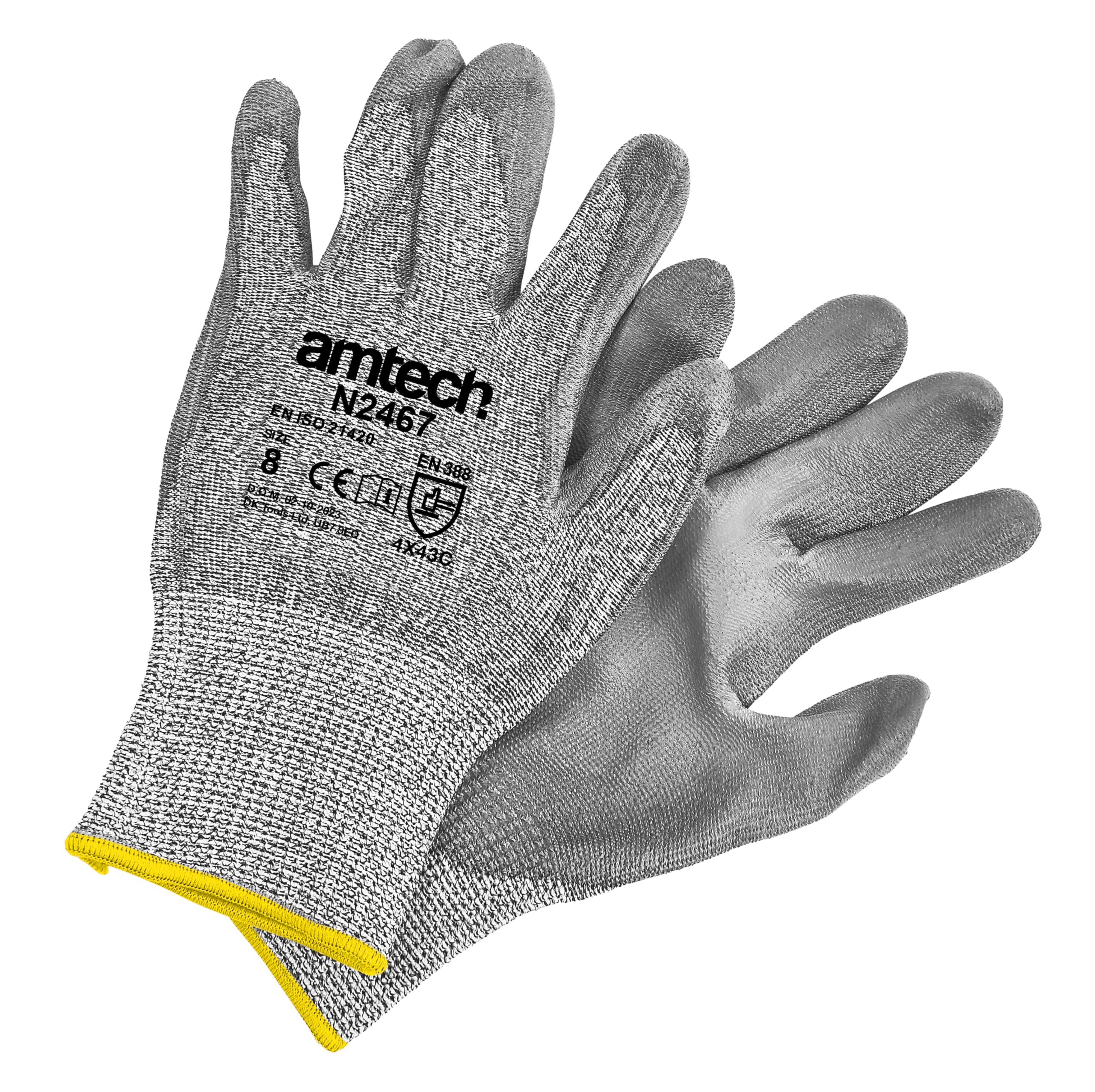 Amtech - Cut Resistant Level 5 Gloves for Home DIY and Gardening, PU Coated Palms to Protect Hands, Comfortable and Secure Fit with Elasticated Wrist (M, Size: 8)