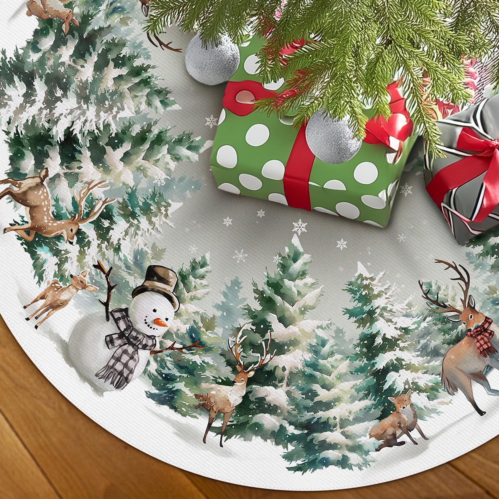 Christmas Tree Skirt 48 Inch, Christmas Tree Ornaments, Rustic Xmas Tree Snowman Skirts Mat for Home Decor Xmas Party Tree Holiday Decorations Indoor