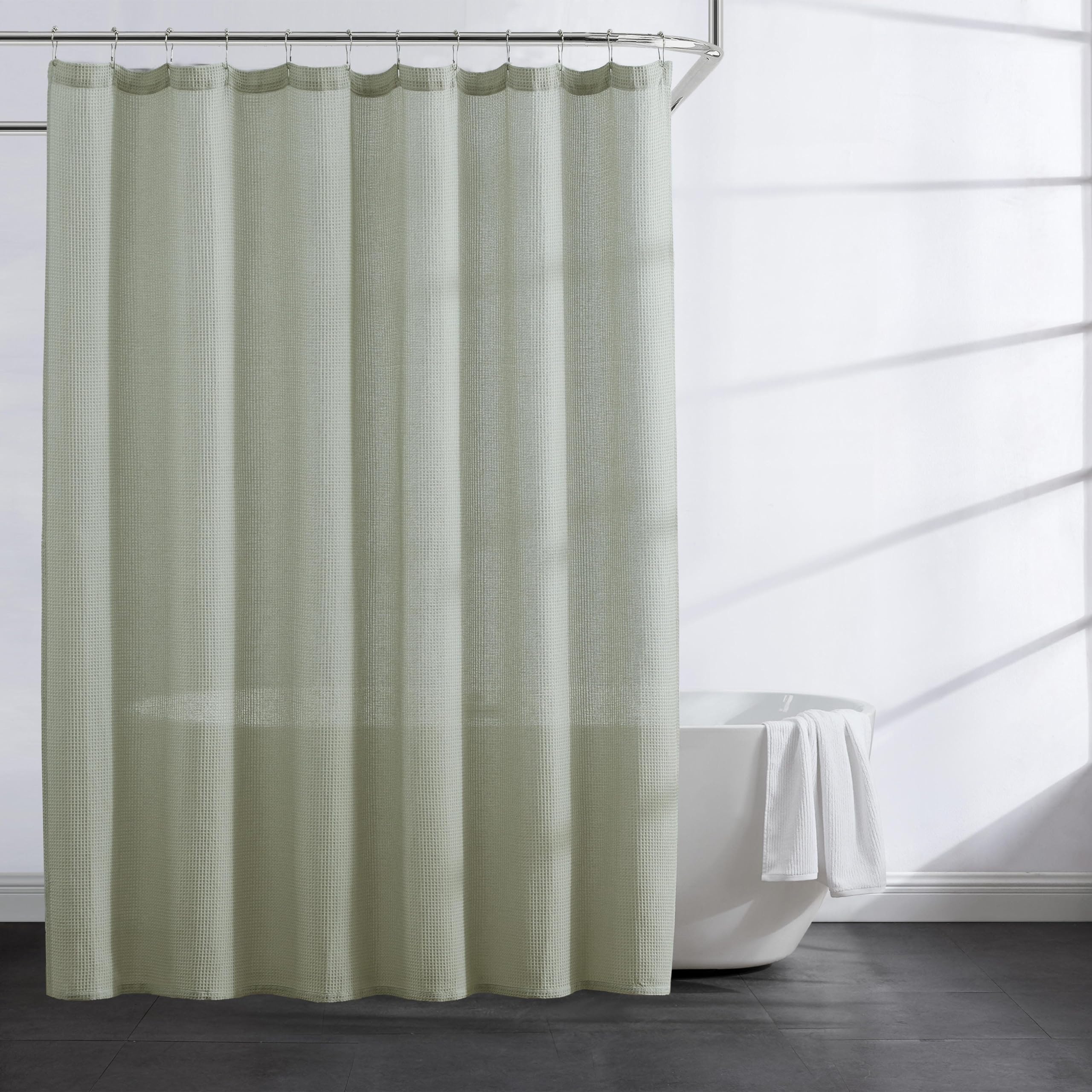 Kenneth Cole Rideau de Douche en Tissu léger et Moderne avec Trous de Crochets sur Le Dessus (Vert gaufré uni, 177,8 x 182,9 cm)