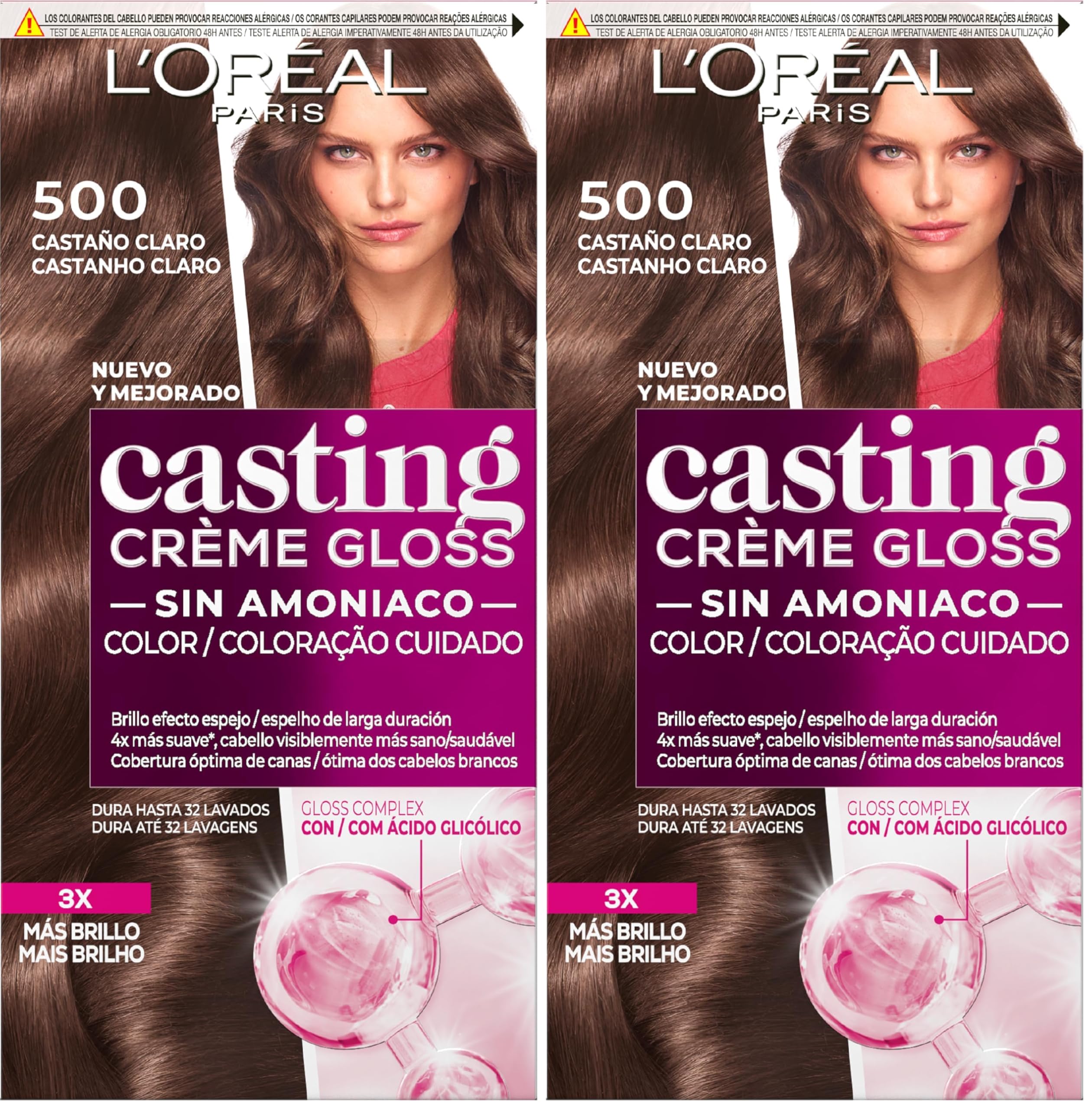 L'Oreal Paris Casting Crème Gloss Coloración Sin Amoniaco, Tinte, Tono 500, Color Castaño Claro, 600 g (Paquete de 2) en oferta en Amazon