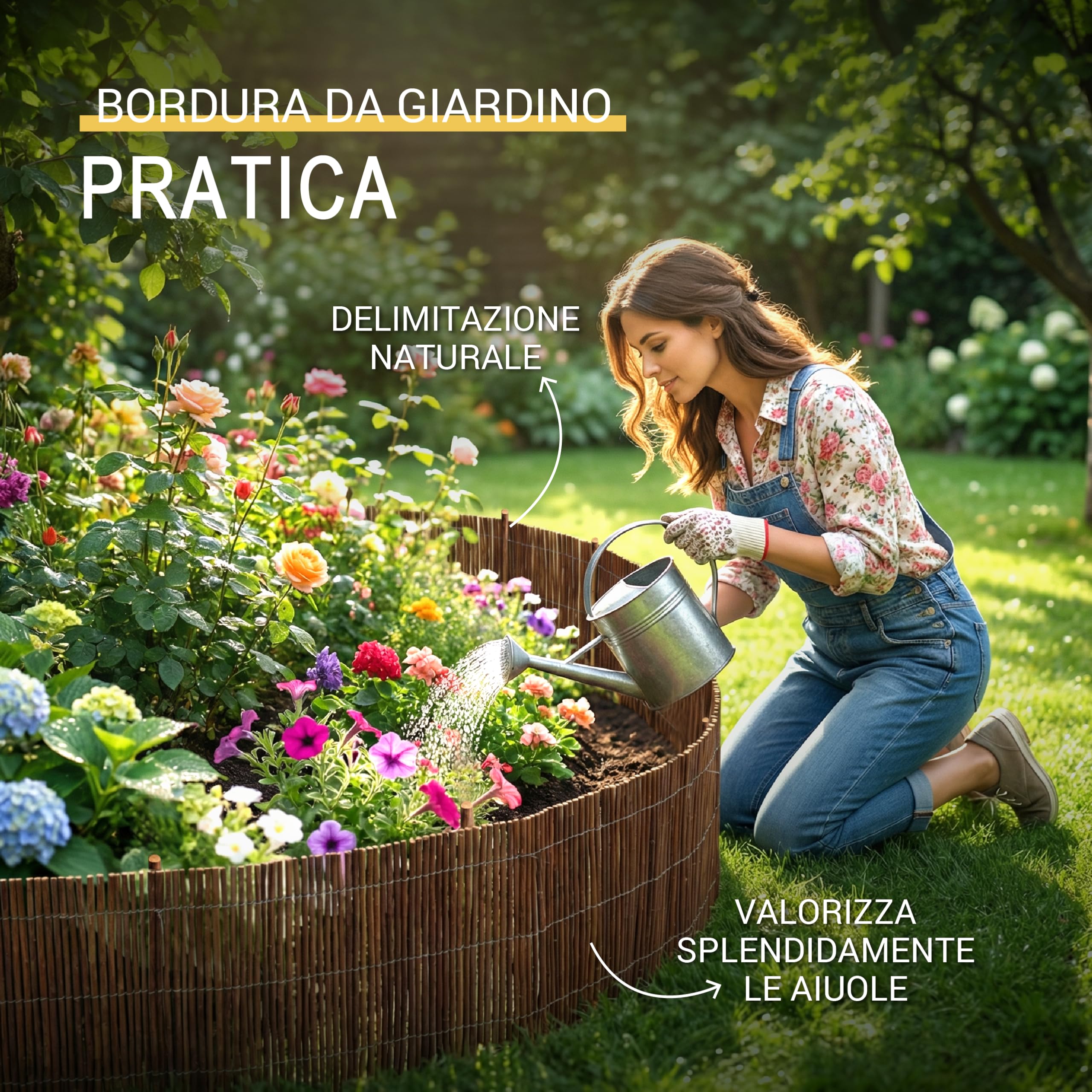 Sol Royal Bordura Giardino in Salice 40 cm alto – Recinzione in Vimini Flessibile con 7 Picchetti e 14 Fascette – Bordatura del Prato, Pannelli per Recinzione Giardino Esterno 40x300 cm – WB79
