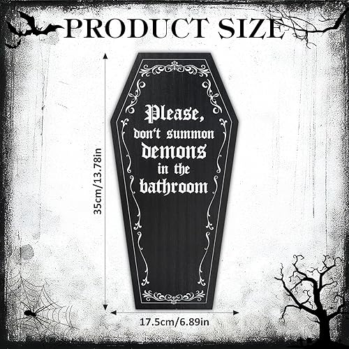 Miniatura 3 de Decoración gótica de baño de ataúd Please Do Not Summon Demons in The Bath, divertida decoración de pared de Halloween espeluznante, letrero
