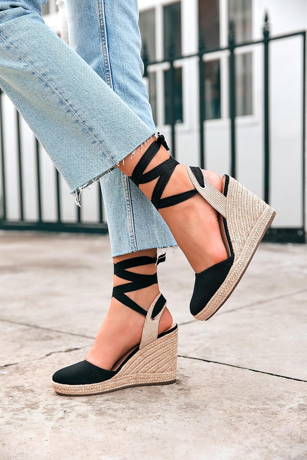 Ermonn Womens Espadrilles Wedge Sandals Platform Closed Toe Ankle Strap Lace Up Summer Shoes - Image 4