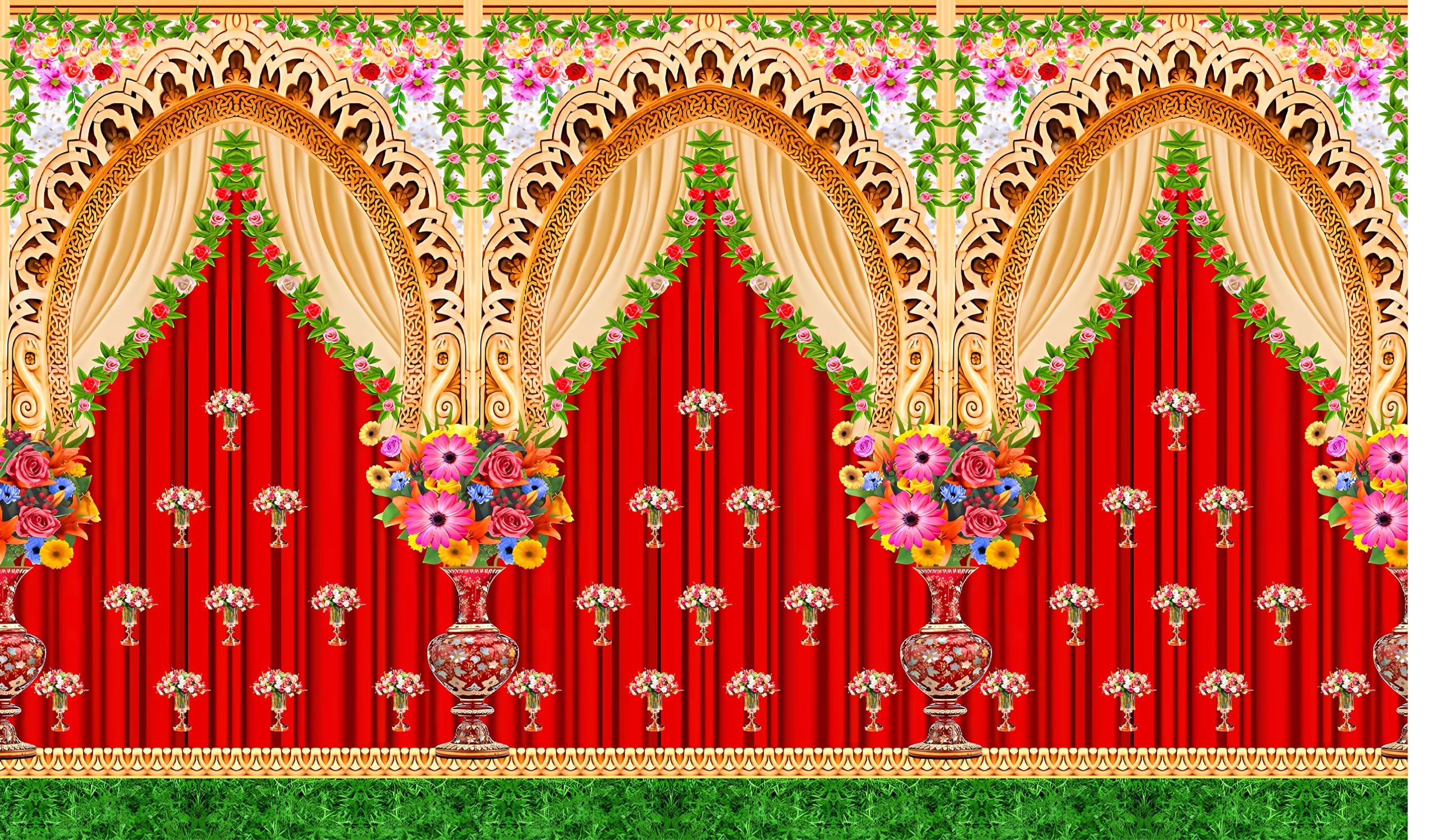 Backdropon Decorative Flower Background Backdrop Curtain for Decoration Backdrop Cloth for Traditional/Background Curtain Cloth for Pooja/Festival Size 5 Feet Height and 8 Feet Width (5 * 8)